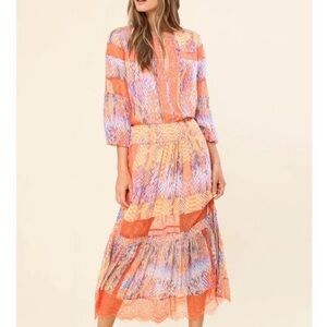 Hale Bob Orange and Purple Long Sleeve Dress
